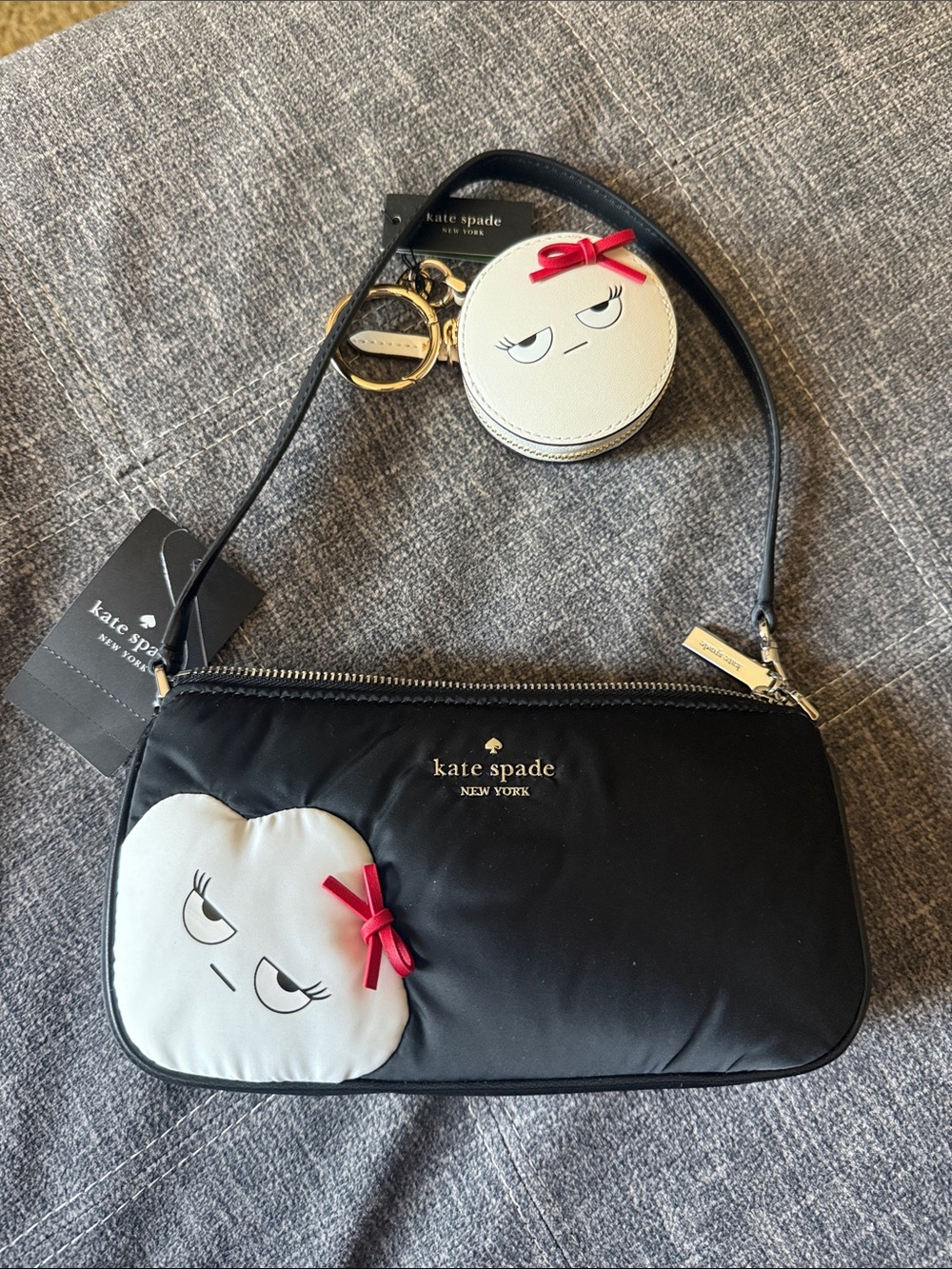 kate spade Black Shoulder Bag Gemini Monsters Mini Bag & Bag Charm SET- NWT